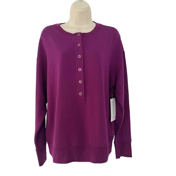 Athleta Balance Henley Sweatshirt Women's Sz S Exotic Fuchsia NWT - Picture 2 of 9